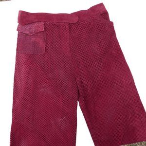 Vintage Designer Shebue Pant Trouser Perforated Star Suede Red Pocket